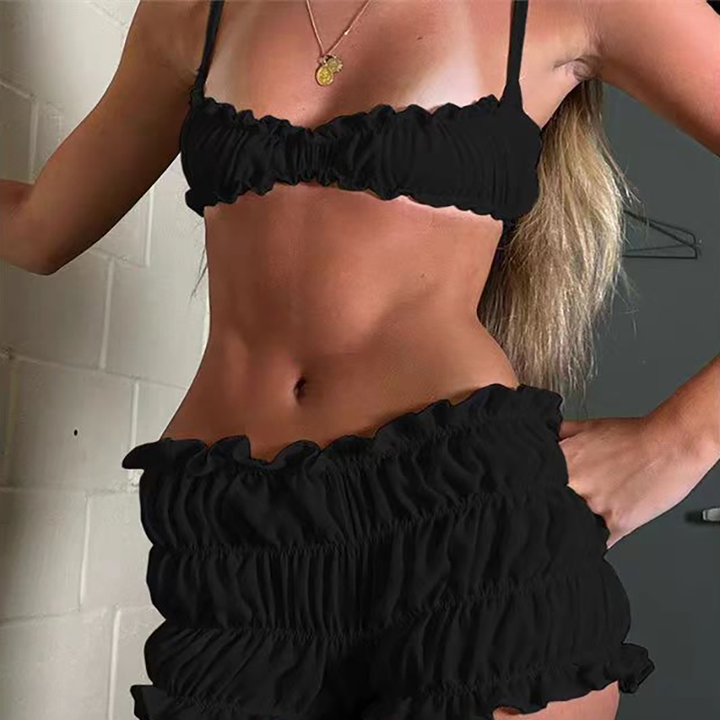 Layered Ruffled Shorts with Lingerie Set