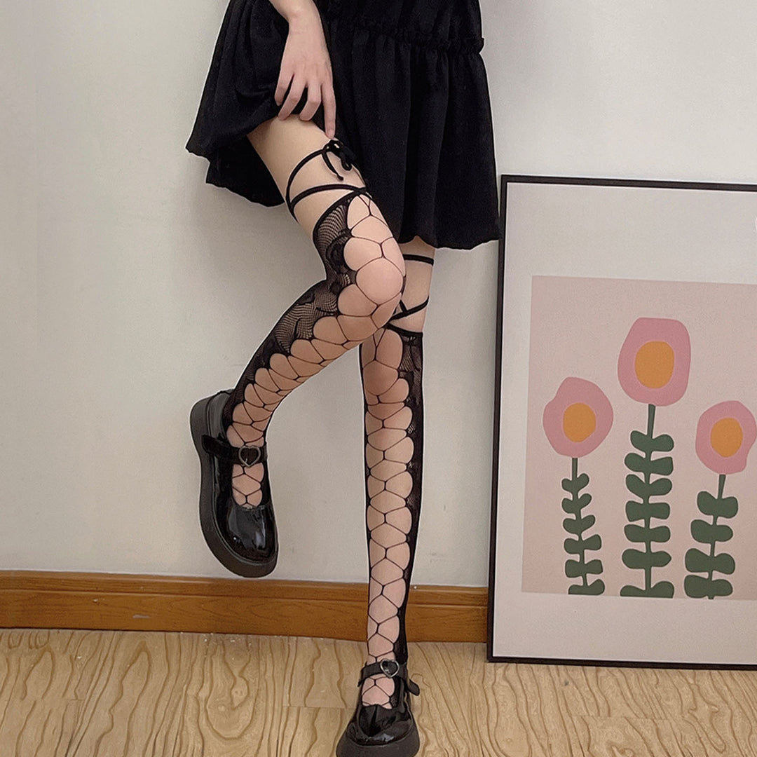Cut-out lace-up knee-high socks
