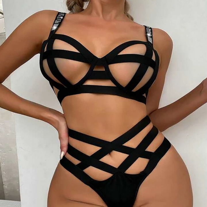 Striped Cutout Lingerie Set
