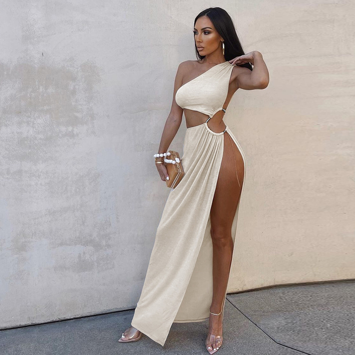 One-Shoulder Sleeveless Dress with Side Slit