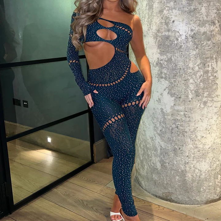 Shimmering Cut-Out Mesh Bandage Bodysuit