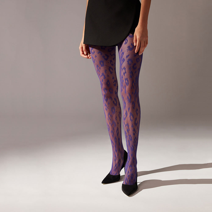 Leopard Print Jacquard Fishnet Stockings