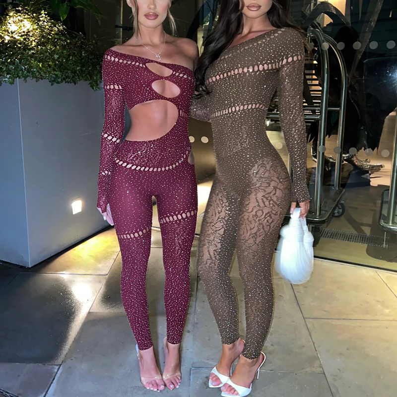 Shimmering Cut-Out Mesh Bandage Bodysuit