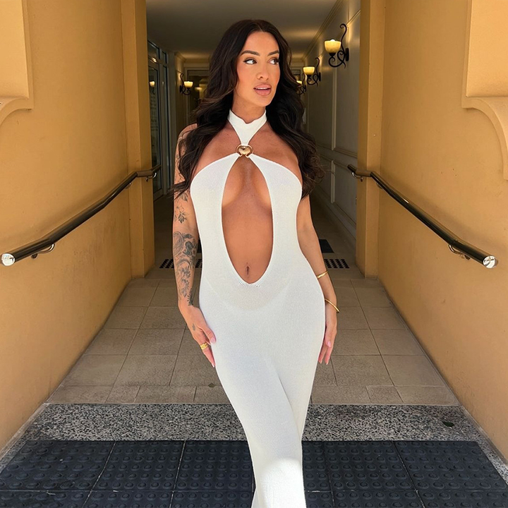 Cut-out halter-neck sleeveless maxi dress