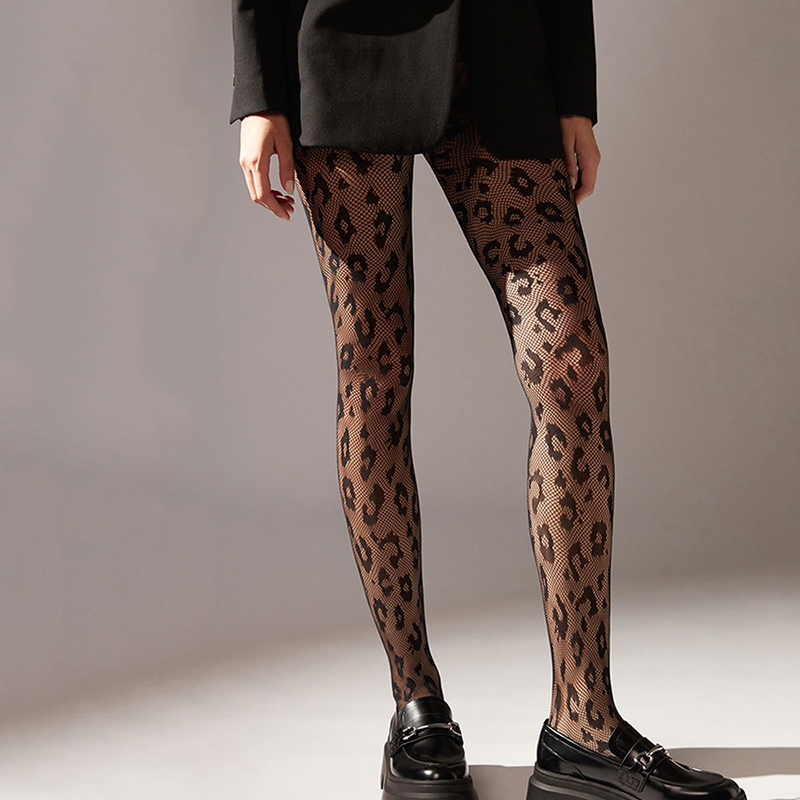 Leopard Print Jacquard Fishnet Stockings
