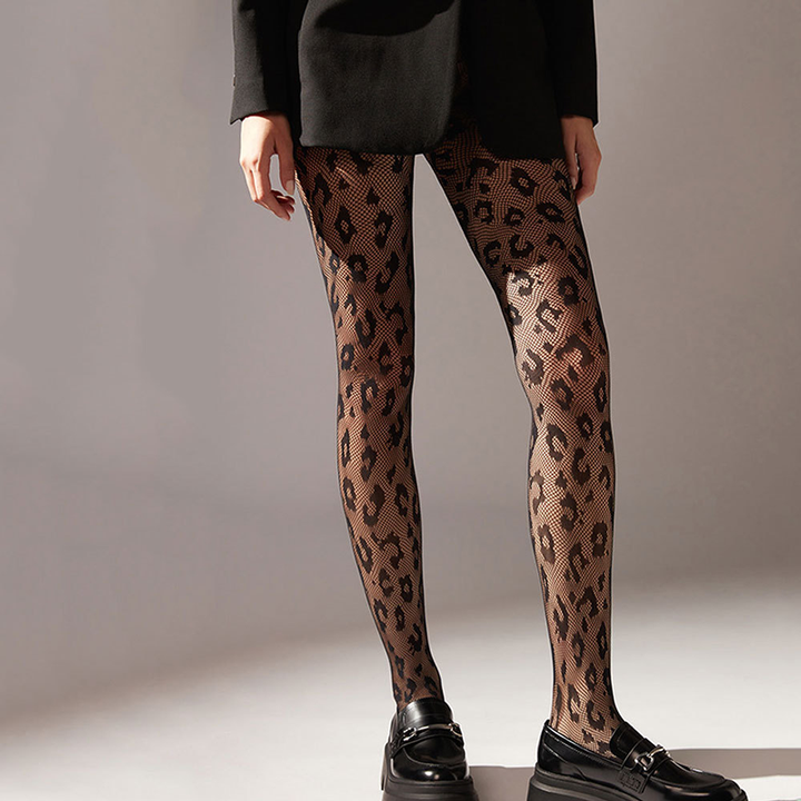 Leopard Print Jacquard Fishnet Stockings